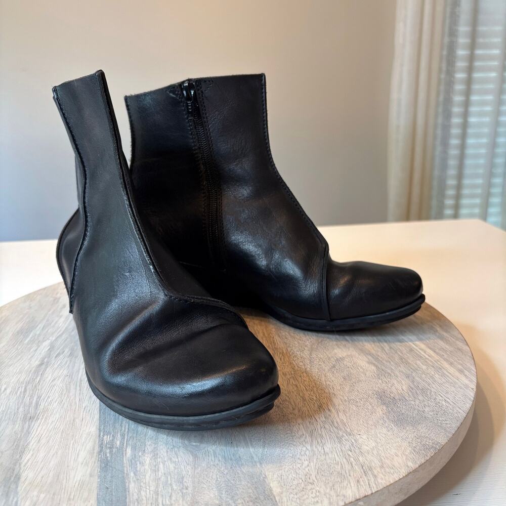 Trippen Women's Sz 40 Black Leather Ankle Boots Side Zip Avant Garde US Sz 9
